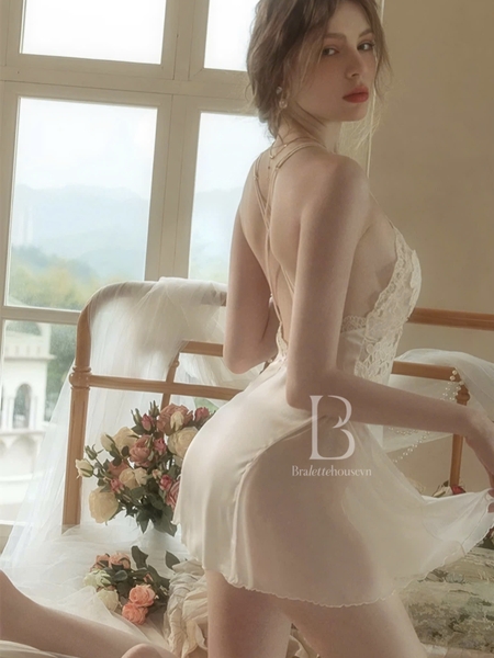 Đầm ngủ nữ satin cao cấp DESAJAR DRESS S2111 có mút đệm phối ren loại 1 quyến rũ gợi cảm Bralettehousevn