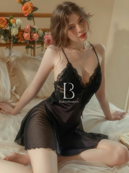 Đầm ngủ nữ satin cao cấp DESAJAR DRESS S2111 có mút đệm phối ren loại 1 quyến rũ gợi cảm Bralettehousevn
