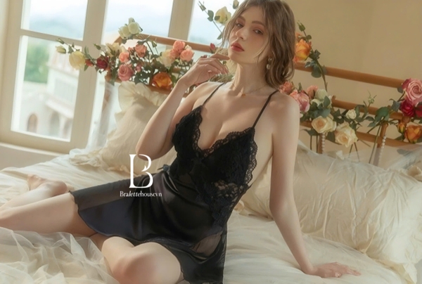 Đầm ngủ nữ satin cao cấp DESAJAR DRESS S2111 có mút đệm phối ren loại 1 quyến rũ gợi cảm Bralettehousevn