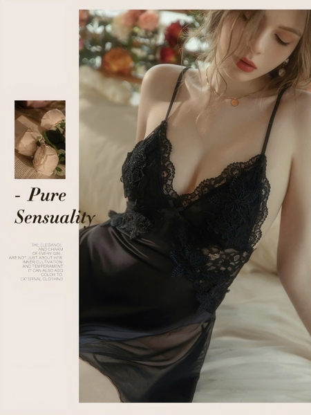 Đầm ngủ nữ satin cao cấp DESAJAR DRESS S2111 có mút đệm phối ren loại 1 quyến rũ gợi cảm Bralettehousevn