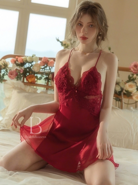 Đầm ngủ nữ satin cao cấp DESAJAR DRESS S2111 có mút đệm phối ren loại 1 quyến rũ gợi cảm Bralettehousevn