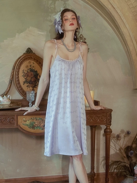 Váy ngủ satin cao cấp nữ Seli Dress S2561 mặc được 2 kiểu babydoll nữ tính thoải mái đính nơ cột dây Bralettehousevn