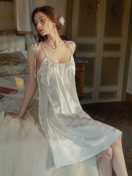 Váy ngủ satin cao cấp nữ Seli Dress S2561 mặc được 2 kiểu babydoll nữ tính thoải mái đính nơ cột dây Bralettehousevn