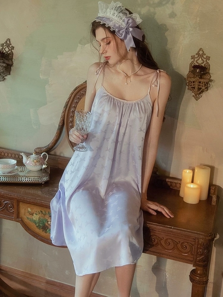 Váy ngủ satin cao cấp nữ Seli Dress S2561 mặc được 2 kiểu babydoll nữ tính thoải mái đính nơ cột dây Bralettehousevn