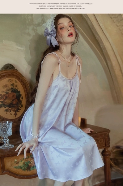 Váy ngủ satin cao cấp nữ Seli Dress S2561 mặc được 2 kiểu babydoll nữ tính thoải mái đính nơ cột dây Bralettehousevn