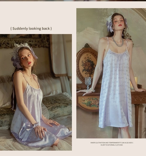Váy ngủ satin cao cấp nữ Seli Dress S2561 mặc được 2 kiểu babydoll nữ tính thoải mái đính nơ cột dây Bralettehousevn