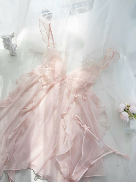 Đầm ngủ nữ satin phối ren voan cánh bướm Westy Dress S2284 cao cấp dáng xoè có mút bay bổng gợi cảm Bralettehousevn