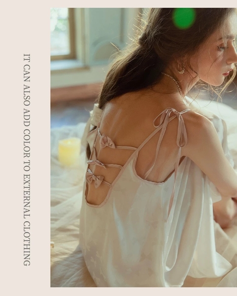 Váy ngủ satin cao cấp nữ Seli Dress S2561 mặc được 2 kiểu babydoll nữ tính thoải mái đính nơ cột dây Bralettehousevn