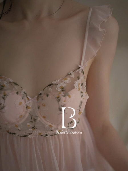 Đầm ngủ nữ voan cao cấp Tuberose Dress S2225 cánh tiên phối hoa dáng xoè loại 1 gợi cảm Bralettehousevn