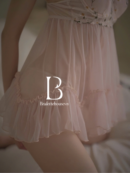 Đầm ngủ nữ voan cao cấp Tuberose Dress S2225 cánh tiên phối hoa dáng xoè loại 1 gợi cảm Bralettehousevn