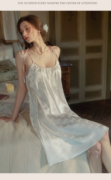 Váy ngủ satin cao cấp nữ Seli Dress S2561 mặc được 2 kiểu babydoll nữ tính thoải mái đính nơ cột dây Bralettehousevn
