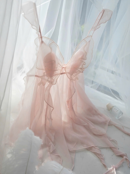 Đầm ngủ nữ satin phối ren voan cánh bướm Westy Dress S2284 cao cấp dáng xoè có mút bay bổng gợi cảm Bralettehousevn