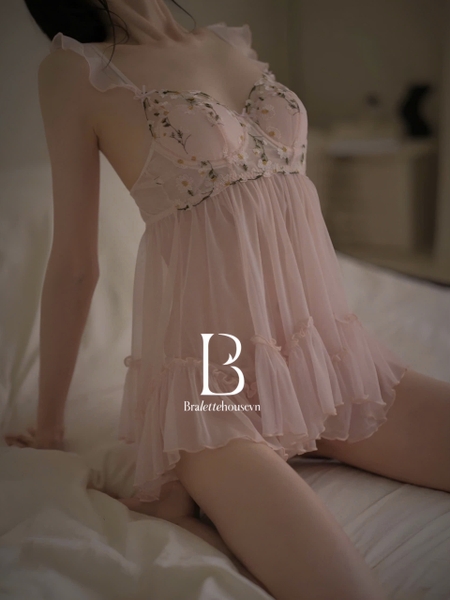 Đầm ngủ nữ voan cao cấp Tuberose Dress S2225 cánh tiên phối hoa dáng xoè loại 1 gợi cảm Bralettehousevn