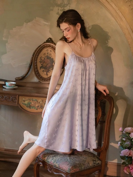Váy ngủ satin cao cấp nữ Seli Dress S2561 mặc được 2 kiểu babydoll nữ tính thoải mái đính nơ cột dây Bralettehousevn