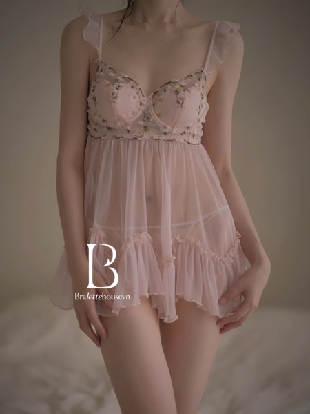 Đầm ngủ nữ voan cao cấp Tuberose Dress S2225 cánh tiên phối hoa dáng xoè loại 1 gợi cảm Bralettehousevn