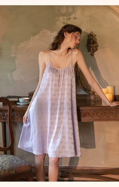 Váy ngủ satin cao cấp nữ Seli Dress S2561 mặc được 2 kiểu babydoll nữ tính thoải mái đính nơ cột dây Bralettehousevn