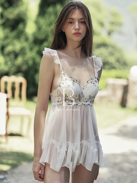 Đầm ngủ nữ voan cao cấp Tuberose Dress S2225 cánh tiên phối hoa dáng xoè loại 1 gợi cảm Bralettehousevn