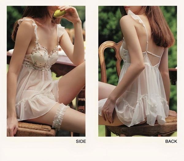 Đầm ngủ nữ voan cao cấp Tuberose Dress S2225 cánh tiên phối hoa dáng xoè loại 1 gợi cảm Bralettehousevn