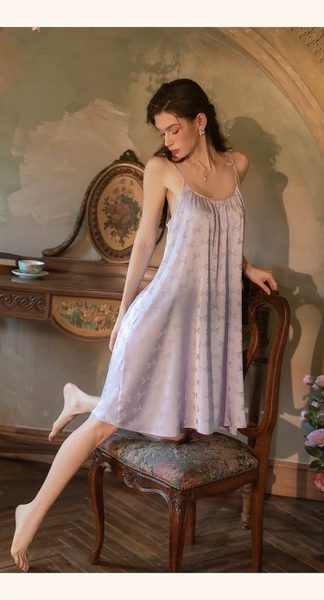 Váy ngủ satin cao cấp nữ Seli Dress S2561 mặc được 2 kiểu babydoll nữ tính thoải mái đính nơ cột dây Bralettehousevn