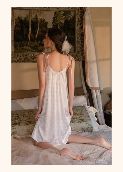 Váy ngủ satin cao cấp nữ Seli Dress S2561 mặc được 2 kiểu babydoll nữ tính thoải mái đính nơ cột dây Bralettehousevn