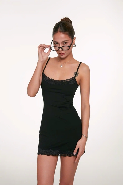 Đầm váy ngủ nữ cotton Modest Dress S2568 thấm hút thoải mái co giãn phối viền ren nữ tính ôm sát Bralettehousevn