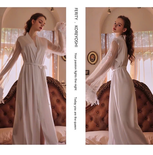 [HOT] Choàng satin cao cấp Mythos S2220 đính lông vũ cô dâu dáng dài sang trọng gợi cảm cao cấp Bralettehousevn