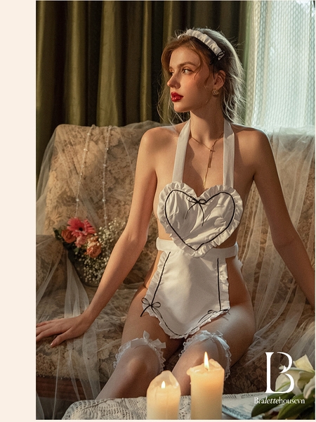 (Kèm cài) Set đồ Cosplay My Pleasure Maid Set tạp dề kèm cài có nơ sau Bralettehousevn