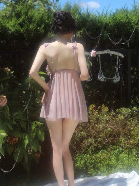 (CHE TÊN - HOẢ TỐC]  Váy đầm ngủ voan kèm quần S1682 Rubiwuu Dress cài trước xẻ tà Bralettehousevn