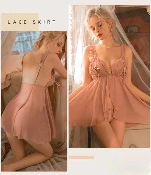 (CHE TÊN - HOẢ TỐC]  Váy đầm ngủ voan kèm quần S1682 Rubiwuu Dress cài trước xẻ tà Bralettehousevn