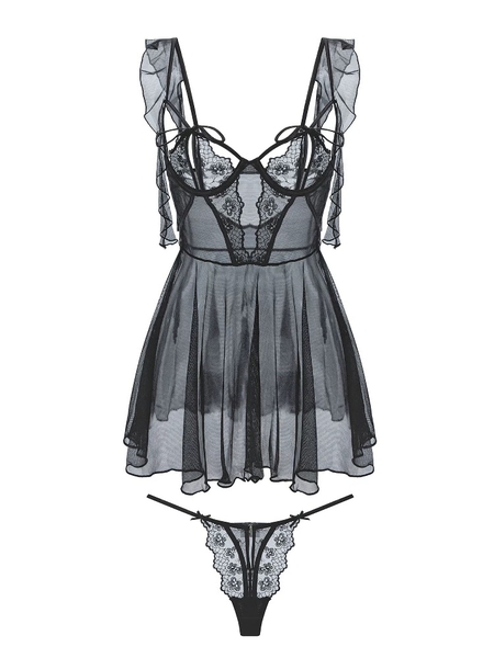 [Kèm quần] Đầm váy ngủ nữ cao cấp Sukiki Dress S2518 xuyên thấu dây rũ cánh tiên nữ tính cut out form xoè Bralettehousevn