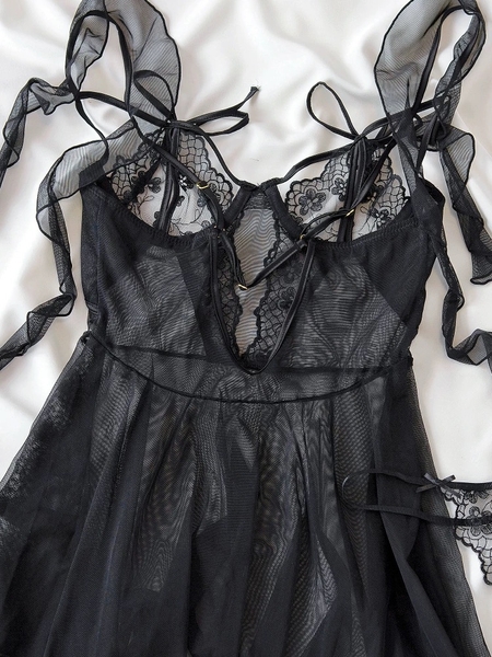 [Kèm quần] Đầm váy ngủ nữ cao cấp Sukiki Dress S2518 xuyên thấu dây rũ cánh tiên nữ tính cut out form xoè Bralettehousevn