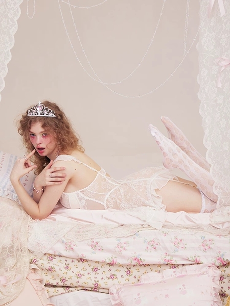 Kèm quần và dây đai] Đầm váy ngủ nữ ren cao cấp Nerves Dress S2519 xuyên thấu dây rũ cánh tiên nữ tính cut out form xoè Bralettehousevn