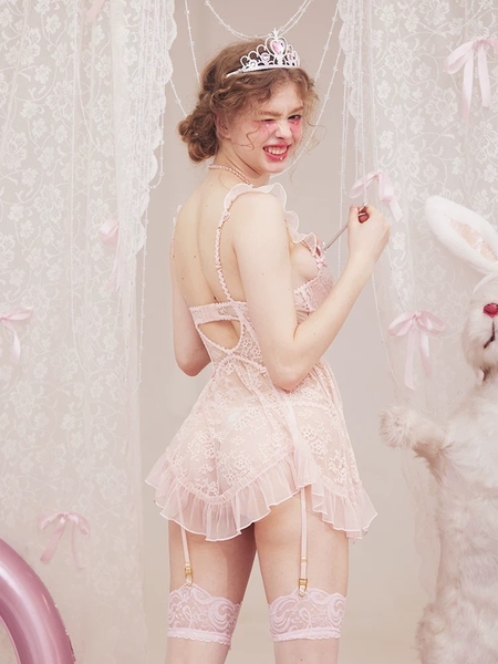 Kèm quần và dây đai] Đầm váy ngủ nữ ren cao cấp Nerves Dress S2519 xuyên thấu dây rũ cánh tiên nữ tính cut out form xoè Bralettehousevn