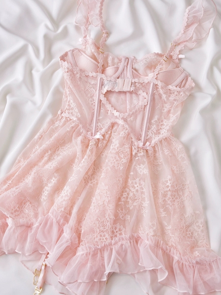 Kèm quần và dây đai] Đầm váy ngủ nữ ren cao cấp Nerves Dress S2519 xuyên thấu dây rũ cánh tiên nữ tính cut out form xoè Bralettehousevn