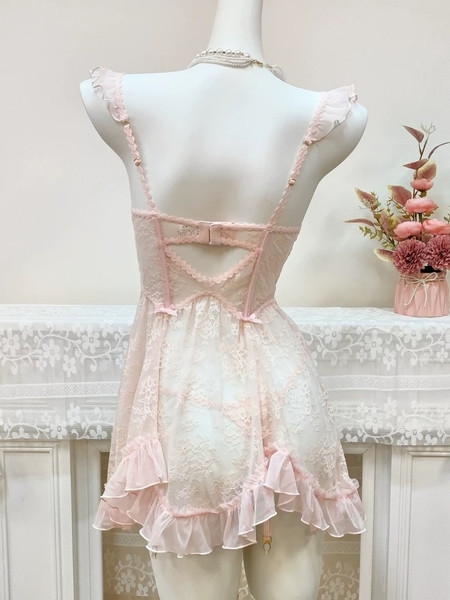 Kèm quần và dây đai] Đầm váy ngủ nữ ren cao cấp Nerves Dress S2519 xuyên thấu dây rũ cánh tiên nữ tính cut out form xoè Bralettehousevn