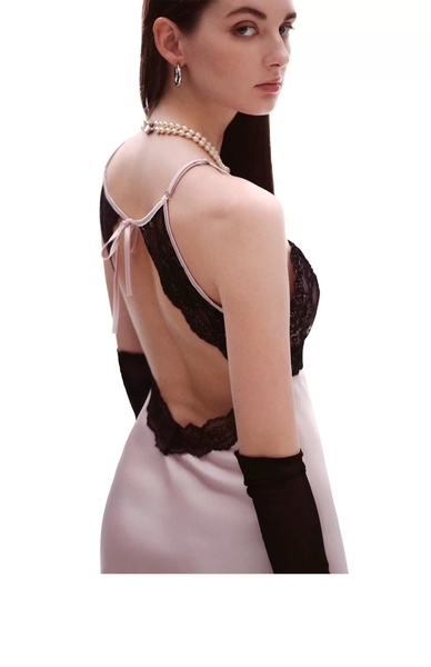 Đầm ngủ satin phối ren Pezy Dress S2367 cột dây tiểu thư ngọt ngào gợi cảm Bralettehousevn