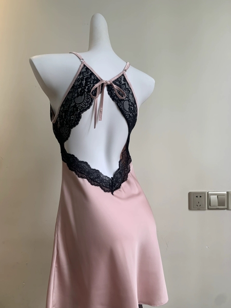 Đầm ngủ satin phối ren Pezy Dress S2367 cột dây tiểu thư ngọt ngào gợi cảm Bralettehousevn