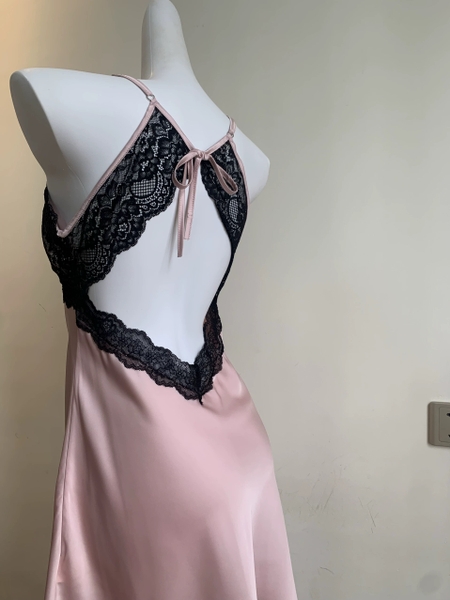 Đầm ngủ satin phối ren Pezy Dress S2367 cột dây tiểu thư ngọt ngào gợi cảm Bralettehousevn