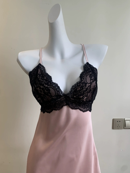 Đầm ngủ satin phối ren Pezy Dress S2367 cột dây tiểu thư ngọt ngào gợi cảm Bralettehousevn