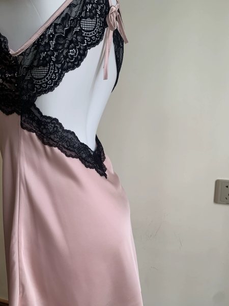 Đầm ngủ satin phối ren Pezy Dress S2367 cột dây tiểu thư ngọt ngào gợi cảm Bralettehousevn