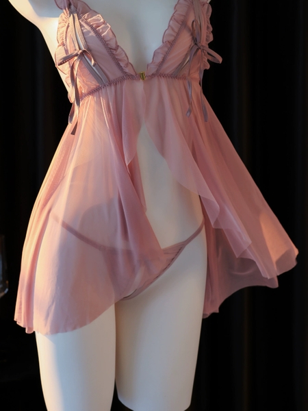 (CHE TÊN - HOẢ TỐC]  Váy đầm ngủ voan kèm quần S1682 Rubiwuu Dress cài trước xẻ tà Bralettehousevn