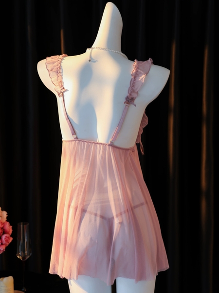 (CHE TÊN - HOẢ TỐC]  Váy đầm ngủ voan kèm quần S1682 Rubiwuu Dress cài trước xẻ tà Bralettehousevn