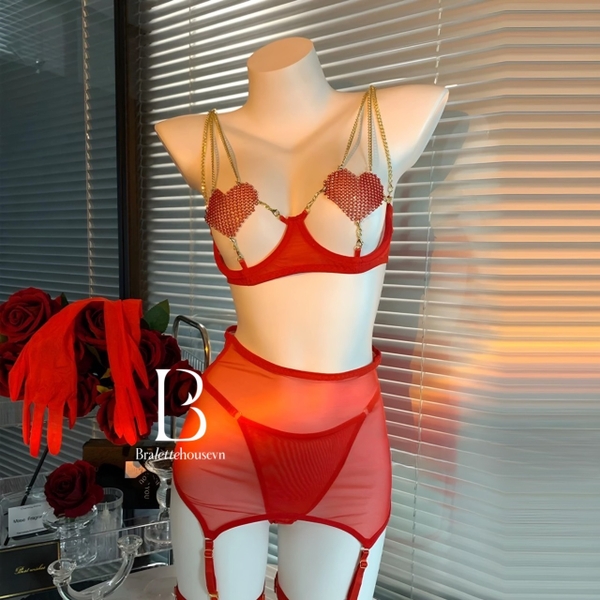 [💖FULL PHỤ KIỆN💖] Set đồ lót S2133 Tanya kèm găng tay, quần và chân váy Bralattehousevn