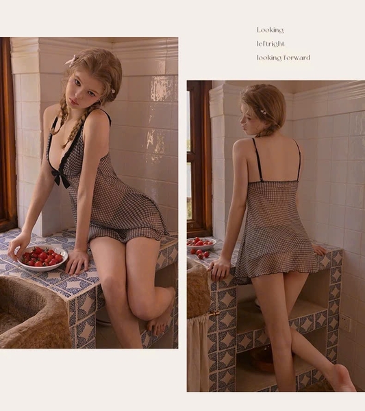 Váy ngủ voan caro Avalon Dress (kèm quần) S2601 tiểu thư nữ tính trẻ trung du lịch Bralettehousevn