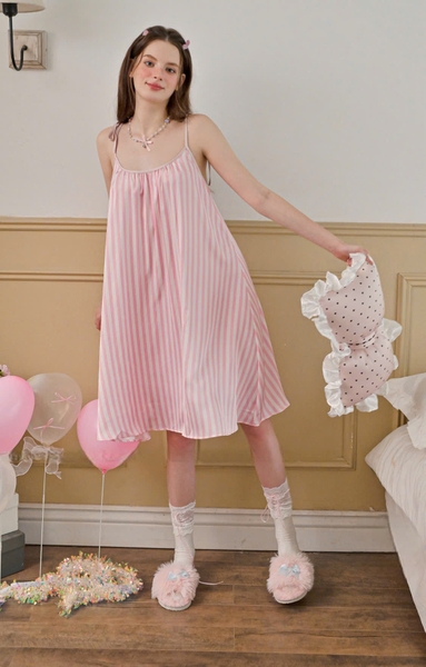 Váy ngủ satin cao cấp nữ Seli Dress S2561 mặc được 2 kiểu babydoll nữ tính thoải mái đính nơ cột dây Bralettehousevn