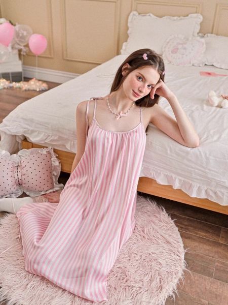 Váy ngủ satin cao cấp nữ Seli Dress S2561 mặc được 2 kiểu babydoll nữ tính thoải mái đính nơ cột dây Bralettehousevn
