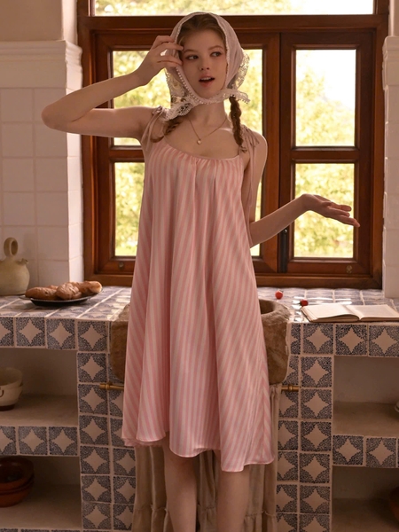 Váy ngủ satin cao cấp nữ Seli Dress S2561 mặc được 2 kiểu babydoll nữ tính thoải mái đính nơ cột dây Bralettehousevn