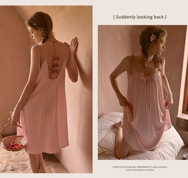 Váy ngủ satin cao cấp nữ Seli Dress S2561 mặc được 2 kiểu babydoll nữ tính thoải mái đính nơ cột dây Bralettehousevn