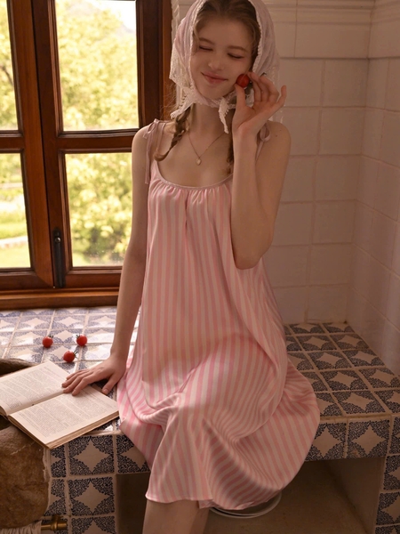 Váy ngủ satin cao cấp nữ Seli Dress S2561 mặc được 2 kiểu babydoll nữ tính thoải mái đính nơ cột dây Bralettehousevn