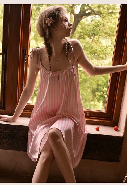 Váy ngủ satin cao cấp nữ Seli Dress S2561 mặc được 2 kiểu babydoll nữ tính thoải mái đính nơ cột dây Bralettehousevn